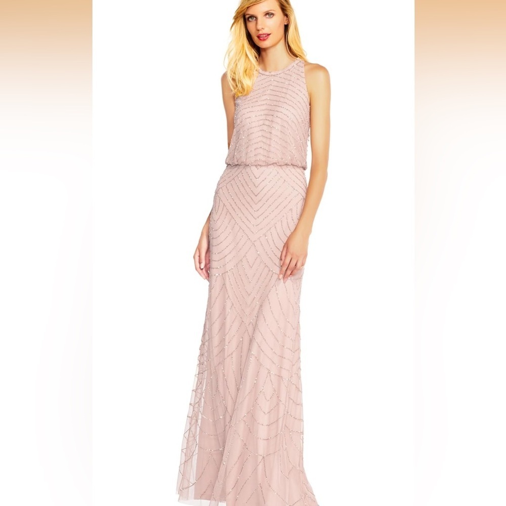 Adrianna Papell Womens Halter Blouson Beaded Gown 12